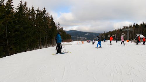 Point of View of a Person Skiing at a Ski Resort 