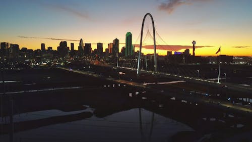 Drone Footage of Dallas Skyline at Dusk