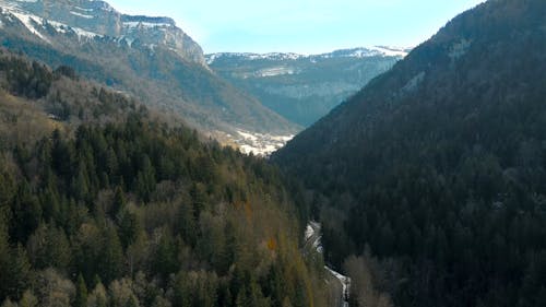 Aerial View of a Road in a Mountain Valley 