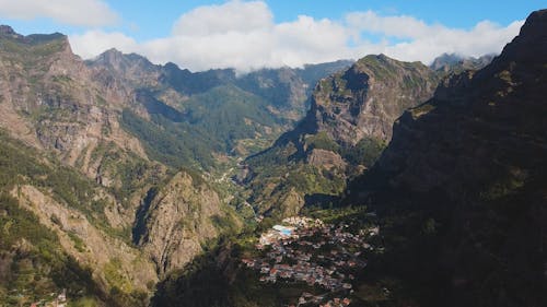 Drone Footage of a Mountain Village in Madeira, Portugal