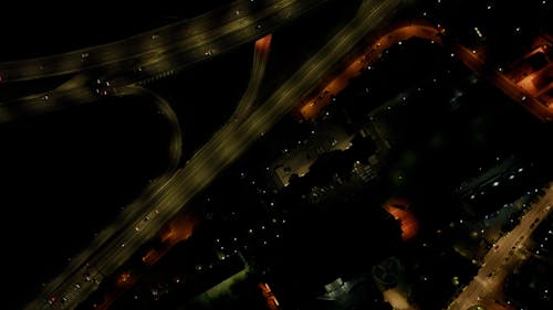 Top View of Night Traffic on a City Highway