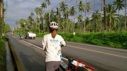 A Cyclist Walking on the Side of a Road 