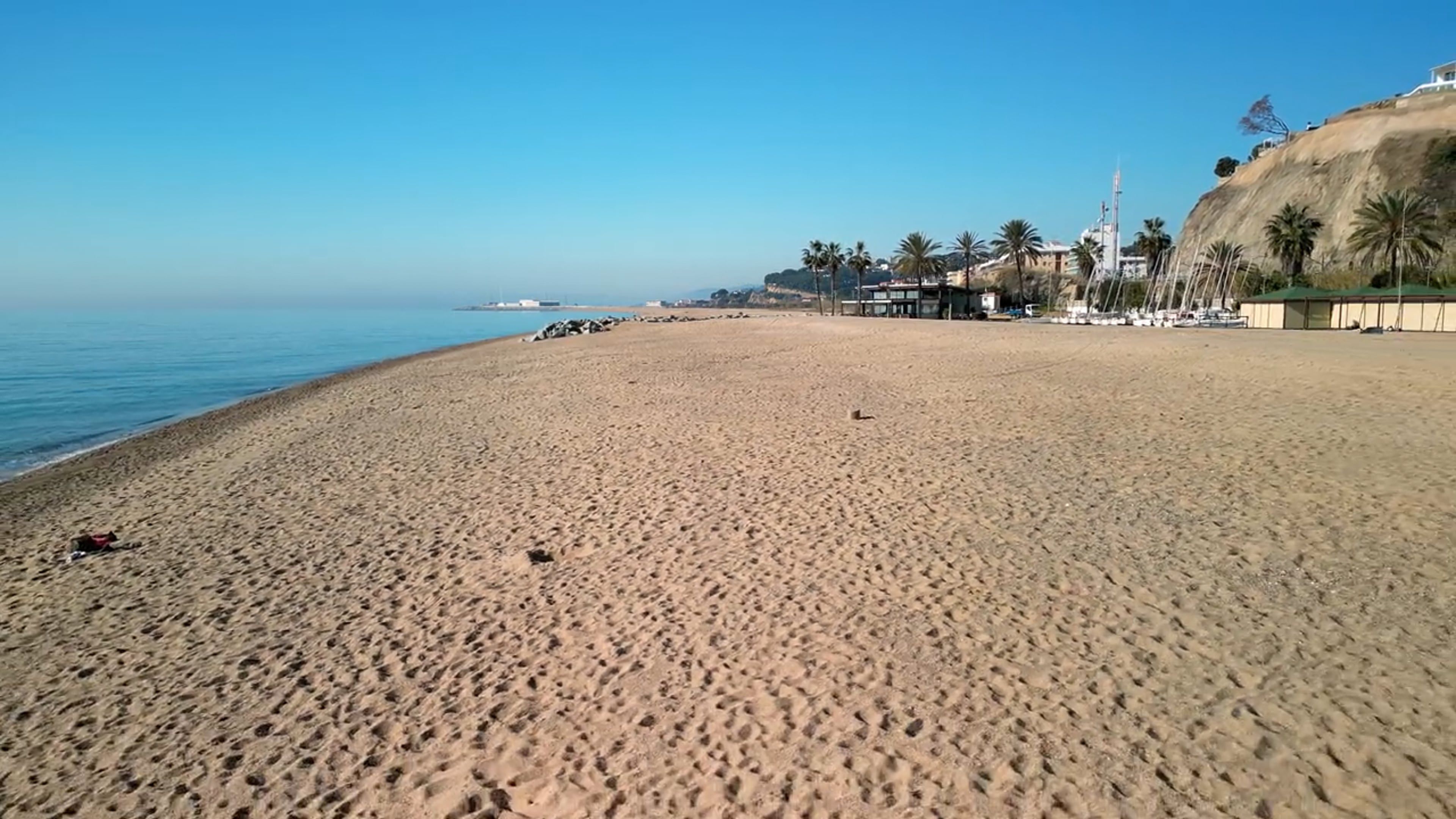 Drone Footage of a Sandy Beach in Canet de Mar, Spain Free Stock Video ...
