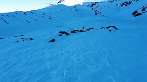 Drone Video of a Hiker on a Snow Covered Mountain