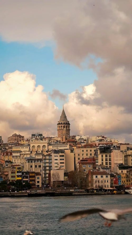 Istanbul City Waterfront under a Cloudy Sky 