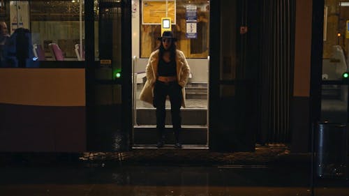 timisoara girl going out from the tram