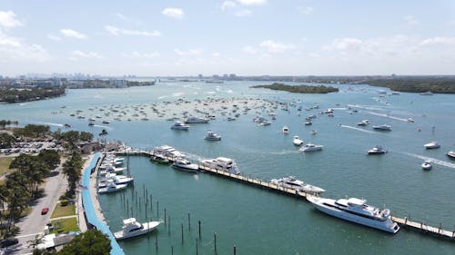 Aerial View of Luxury Boats near the Coast of Miami, USA