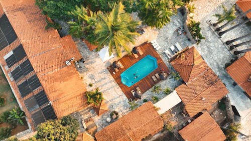 Top View of a Luxury Home with a Swimming Pool 