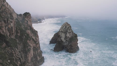 Cabo da Roca, the ocean in the fog, drone shoot