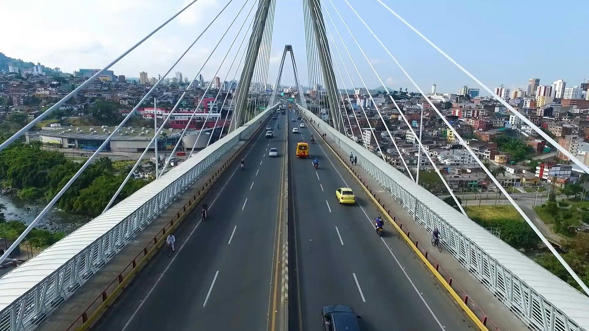 Drone Video of Traffic on the César Gaviria Trujillo Viaduct, Colombia
