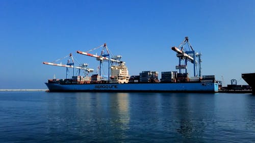 Time Lapse of Harbor Cranes Loading a Cargo Ship at Ashdod Port, Israel 