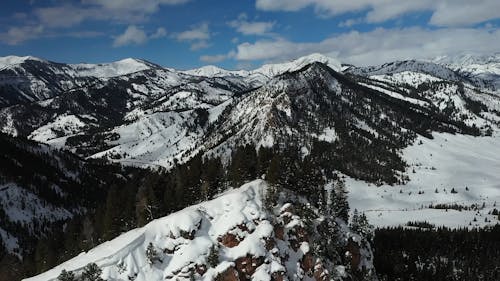 Aerial Footage of a Snowy Mountain Range 