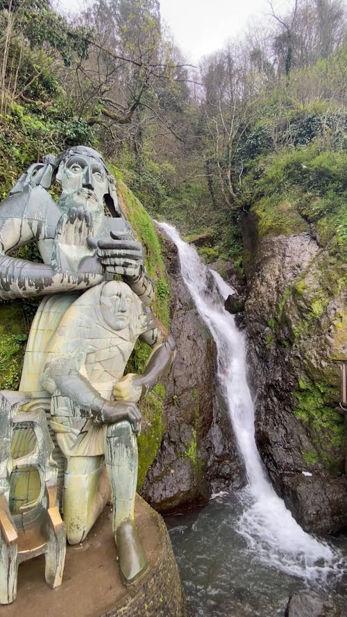 Statue and Waterfall of the Apostle Andrew the First Called in Sarpi, Georgia