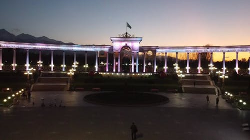 Drone Footage of the First President's Park Entrance in Almaty, Kazakhstan 
