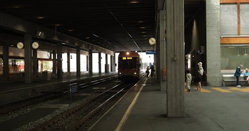 An Electric Train Arriving at Zermatt Station in Switzerland 