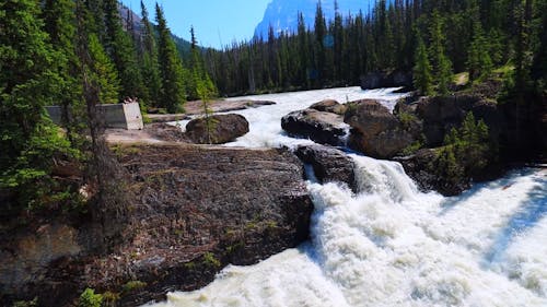 Slow Motion Panning Shot of Natural Bridge Waterfall, Yoho, British Columbia