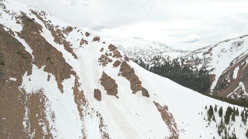Drone Footage of a Snow Covered Mountain Range 