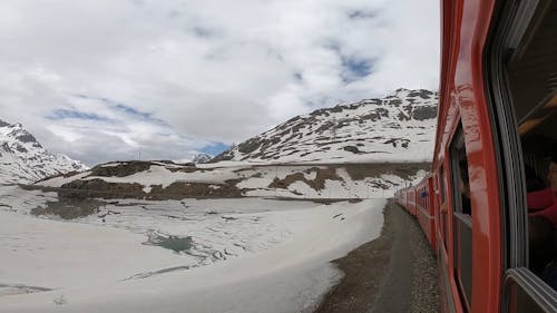 A Train Ride in a Snowy Mountain Landscape 