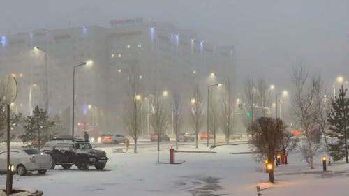 City Traffic on a Snowy Winter Evening 