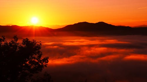 Scenic View of a Mountain Landscape at Sunrise 