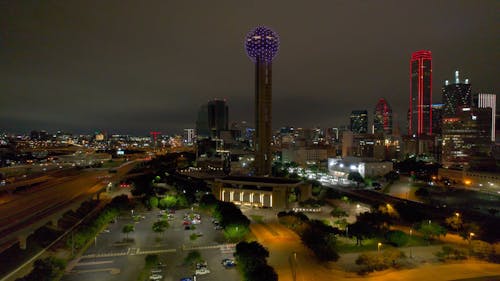 Drone Footage of the City of Dallas at Night 