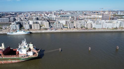 A Cargo Ship Moored on the River Elbe in Hamburg, Germany 