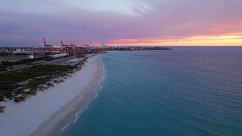 Drone Footage of Fremantle Port Beach at Sunset 