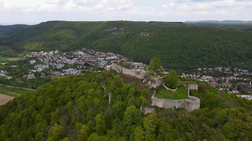 Drone View of the Hohenurach Castle Ruins in Swabian Jura, Germany