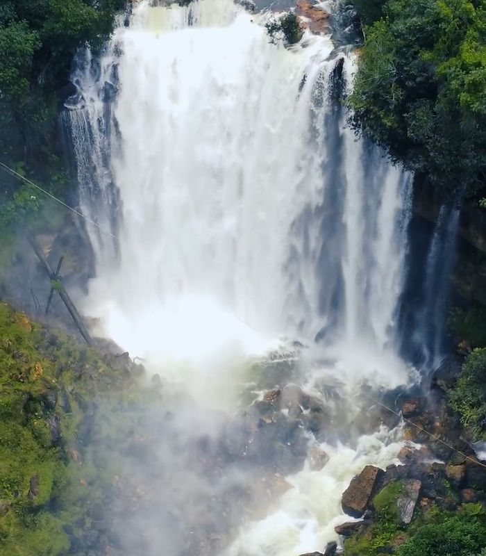 Vídeo aéreo de cachoeira em floresta no Brasil