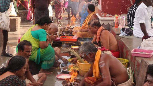 Cultural Ritual at Riverside with Offerings Free Stock Video Footage ...
