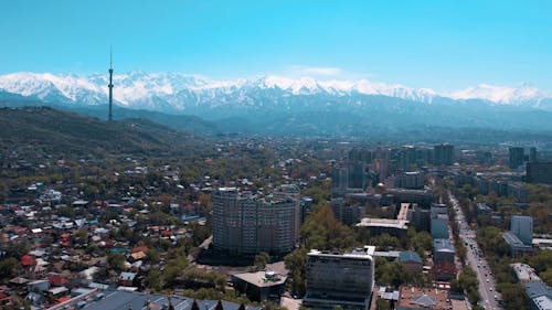 view of the Koktobe tower from the center of Almaty from the throne