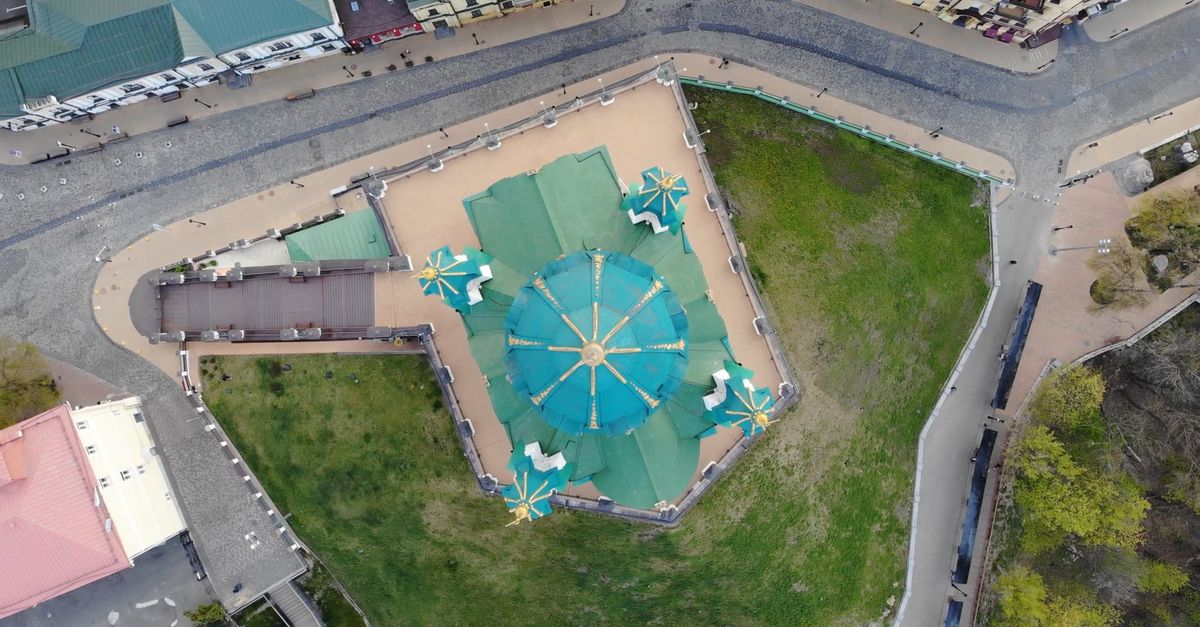 Aerial Carousel Aerial view of a park with a playground and a carousel Free Stock Video ...