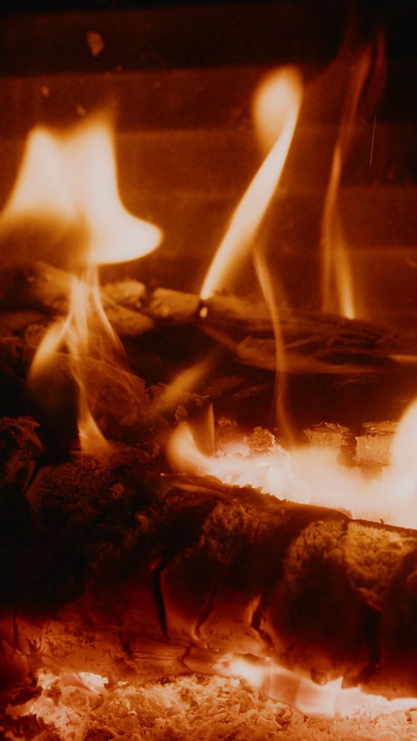 A fireplace with flames and the words, the fire is burning Free Stock ...