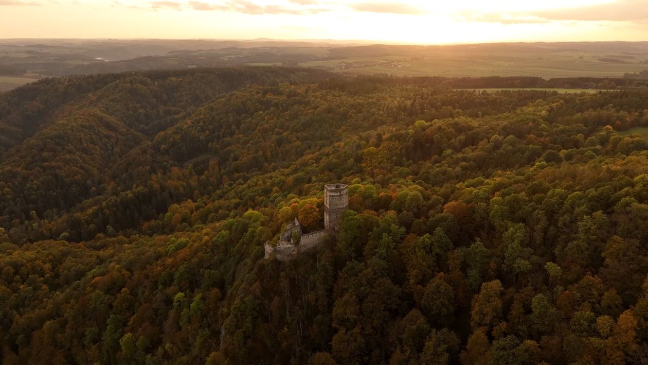 An aerial view of a castle surrounded by trees Free Stock Video Footage ...