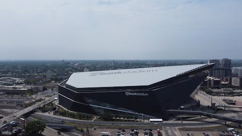 Aerial View of the U.S. Bank Stadium in Downtown Minneapolis, Minnesota