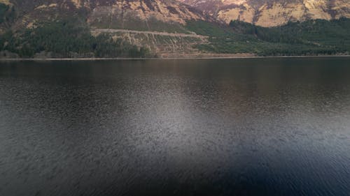 Drone Video of a Mountain Lake on a Rainy Day 