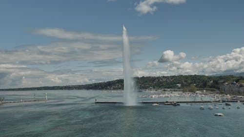 Jet d'Eau Fountain Geneva  Switzerland Aerial View