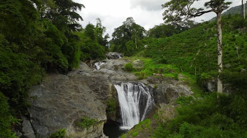 Drone Video of a Waterfall in a Tropical Forest 