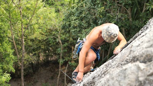 A Man Practising Rock Climbing