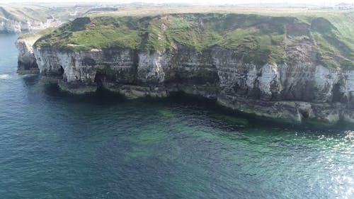 Aerial view of stunning limestone cliffs of the East Yorkshire coastline in the UK