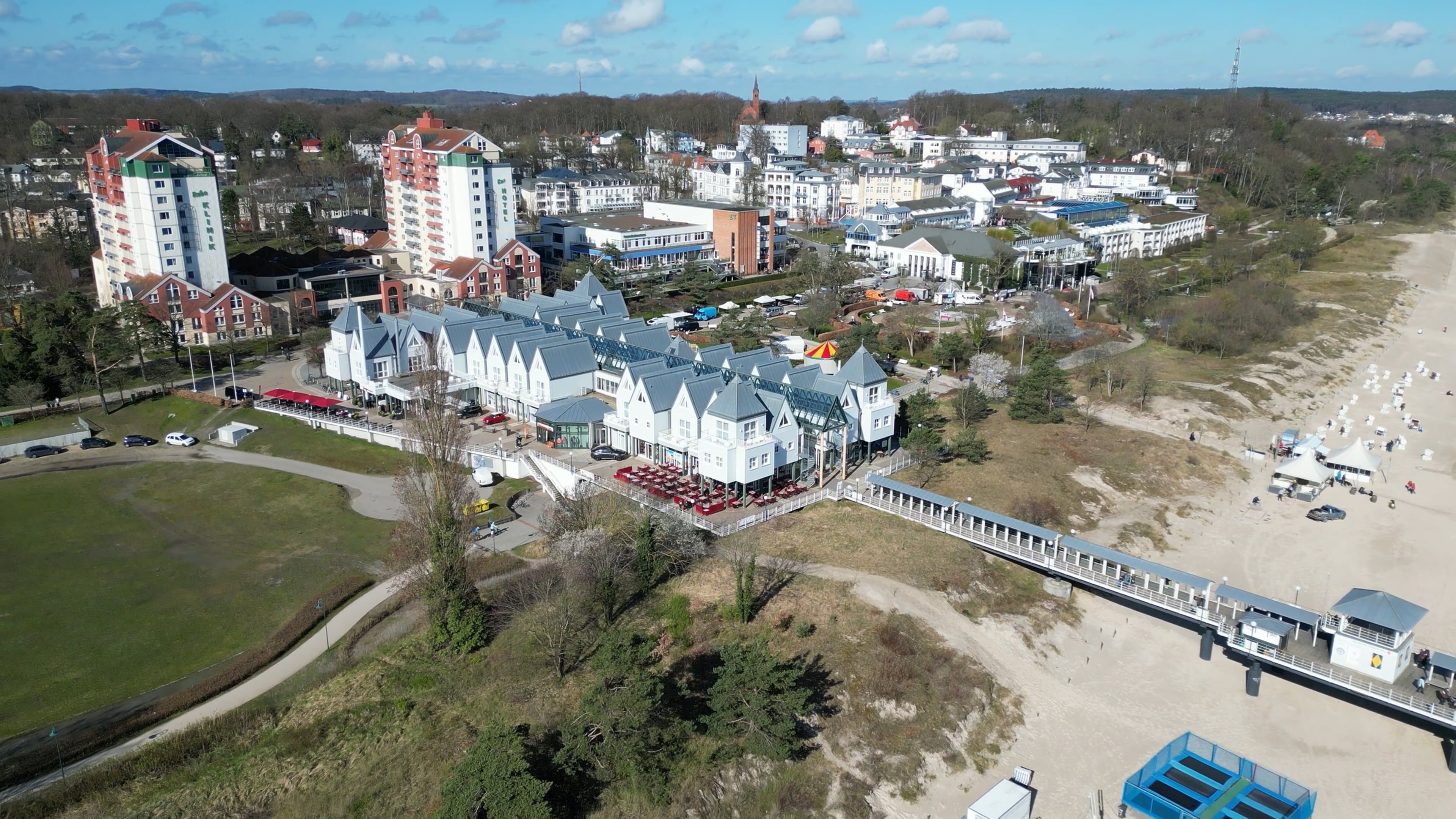 An aerial view of a city with a large building Free Stock Video Footage ...
