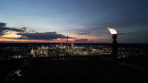 Drone Footage of an Industrial Park at Dusk