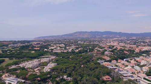 A flying drone shoot overlooking Sintra - Cascais Natural Park in Lisbon, Portugal