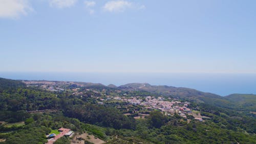 Pan drone view at Cabo da Roca, Praia Adraga and Colares in Sintra, Portugal