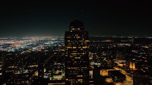 360 Areal drone shot of a skyscraper in Houston Texas