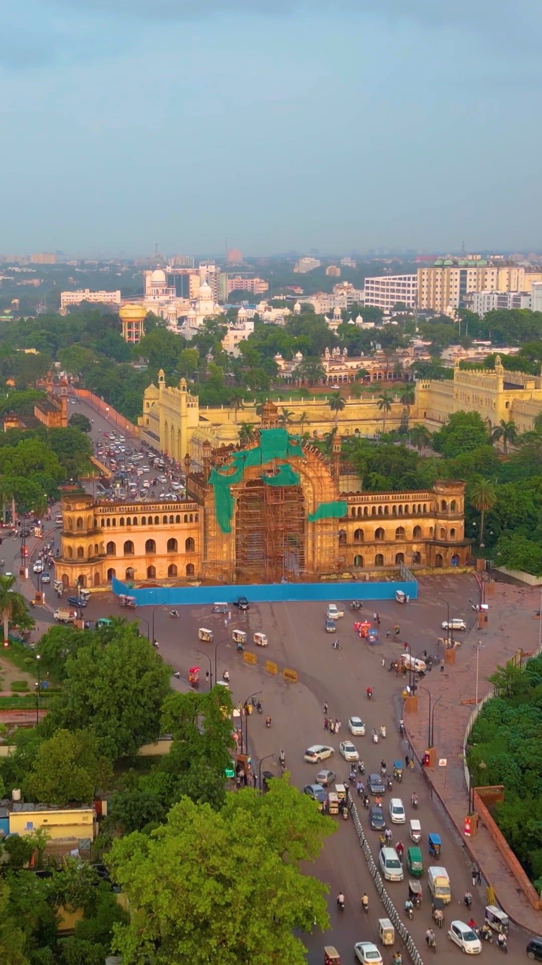 An aerial view of a city with a large building Free Stock Video Footage ...