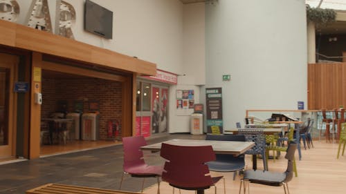 Pan of student union with people studying 