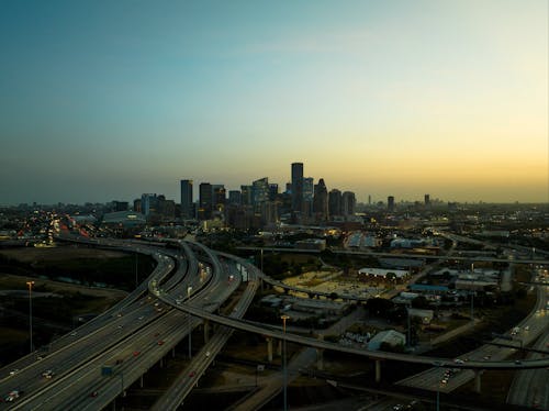 Hyperlapse of Houston skyline during sunset