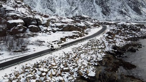 A driving car on the Lofoten