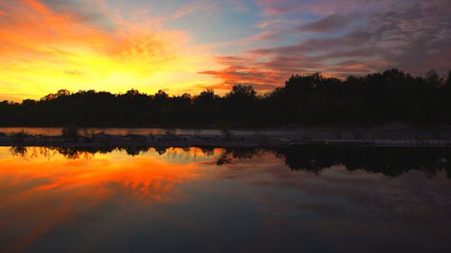 Fantastic sunset landscape on the river.